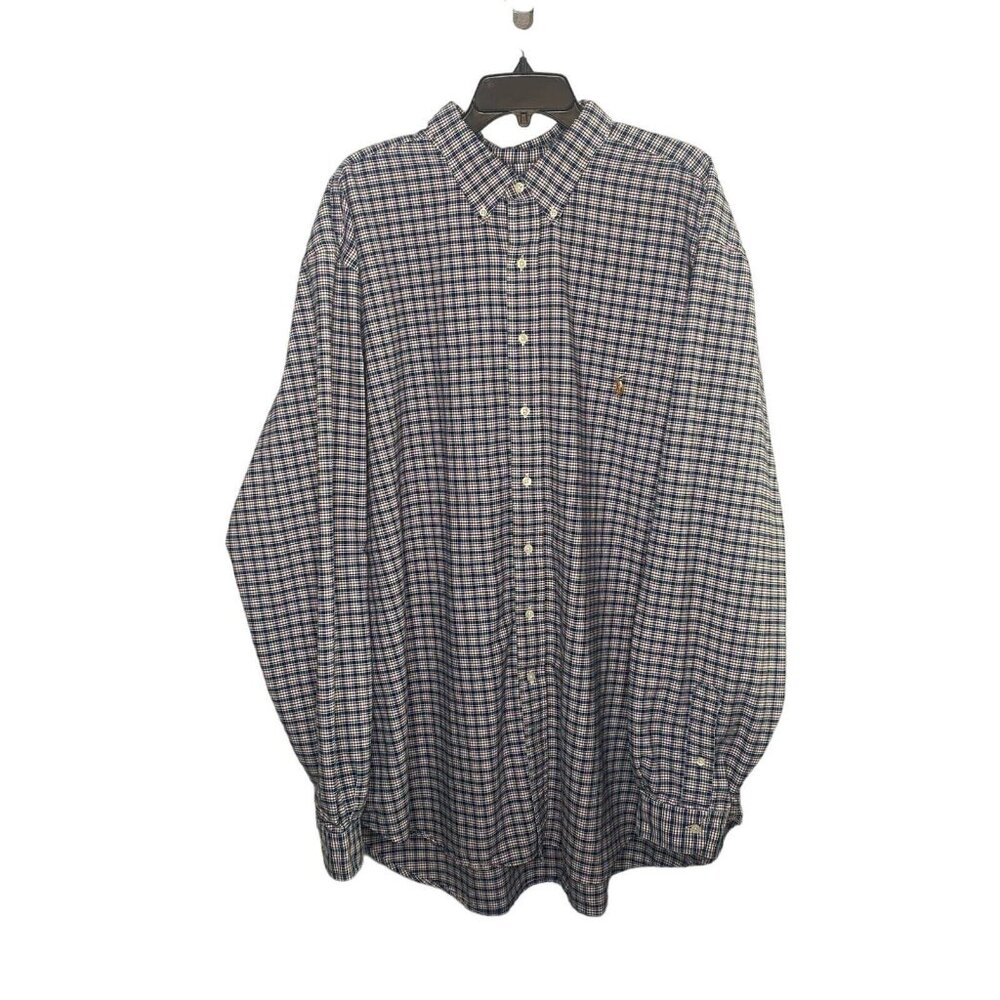 Ralph Lauren Button Down Men's Size 3XLT Long Sleeve Plaid Blue White Red